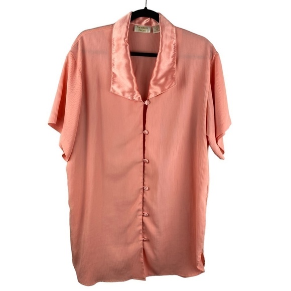 VINTAGE Victoria's Secret Gold Label Pink Button Down Sleep Shirt Small - Picture 1 of 10